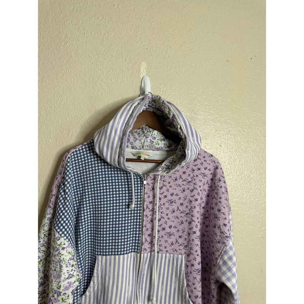 Teddy Fresh Lavender Patchwork Zip-Up Hoodie Womans 3XL Floral Gingham - Picture 6 of 12
